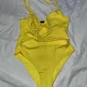 Zara Yellow Bodysuit with Ruched Detail